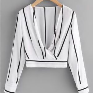 Plunging neck Striped blouse